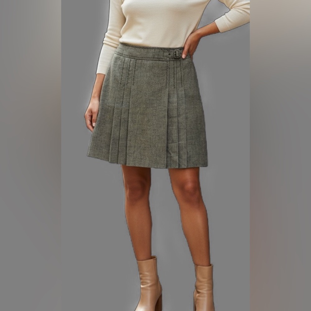 Loft Gray Tweed Pleated Skirt w SIDE Hip Buckle